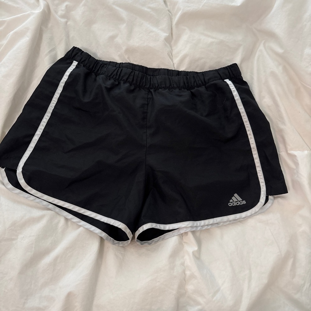 Adidas Black and White Athletic Shorts Lightweight Elastic Waist
